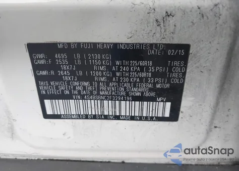 2015 Subaru Outback 2.5I Limited из США, поврежденный, VIN 4S4BSBNC2F3294196